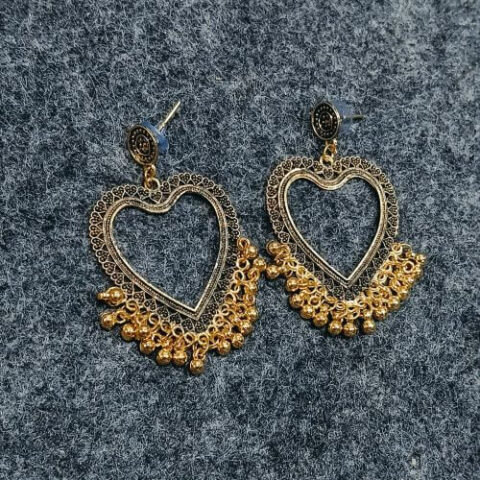 Gold Heart Jhumka Earrings