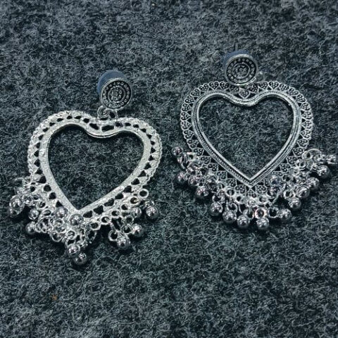 Silver Heart Jhumka Earrings